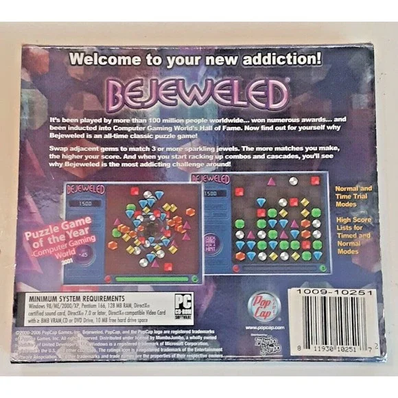 Bejeweled PC CD ROM PopCap Games 2005 For Windows 98/Me/2000/XP E for Everyone - Picture 2 of 5